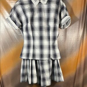 Vintage 50’s 2 piece Elegant Navy Plaid‎ Midi top and full skirt H1
